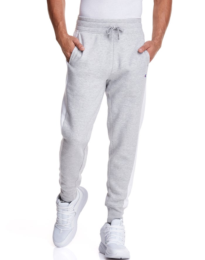 Champion Mens Joggers NZ - Colorblock Stripe Fleece Grey ( 3178-HDOBV )